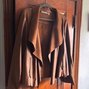 Brown Faux Leather Jacket with Suede Accents